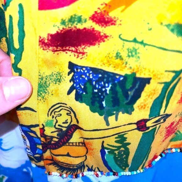 Surya Jacket Tank Top Set Medium M Womens Vintage Tropical Pattern Beaded Rayon - Picture 9 of 14